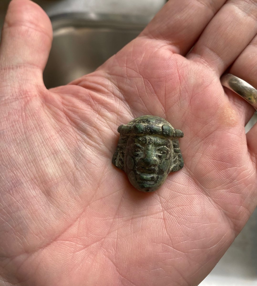 A Roman Theatre Bronze Mask Applique, Circa 100-300 Ad-photo-2