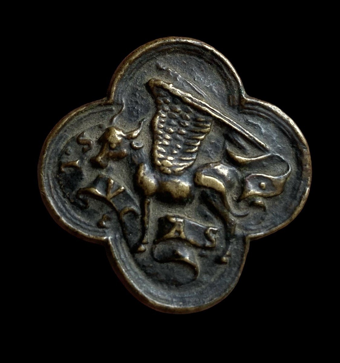 A Quatrefoil Bronze Medallion Depicting The Bull Of Saint Luke - 15th Century