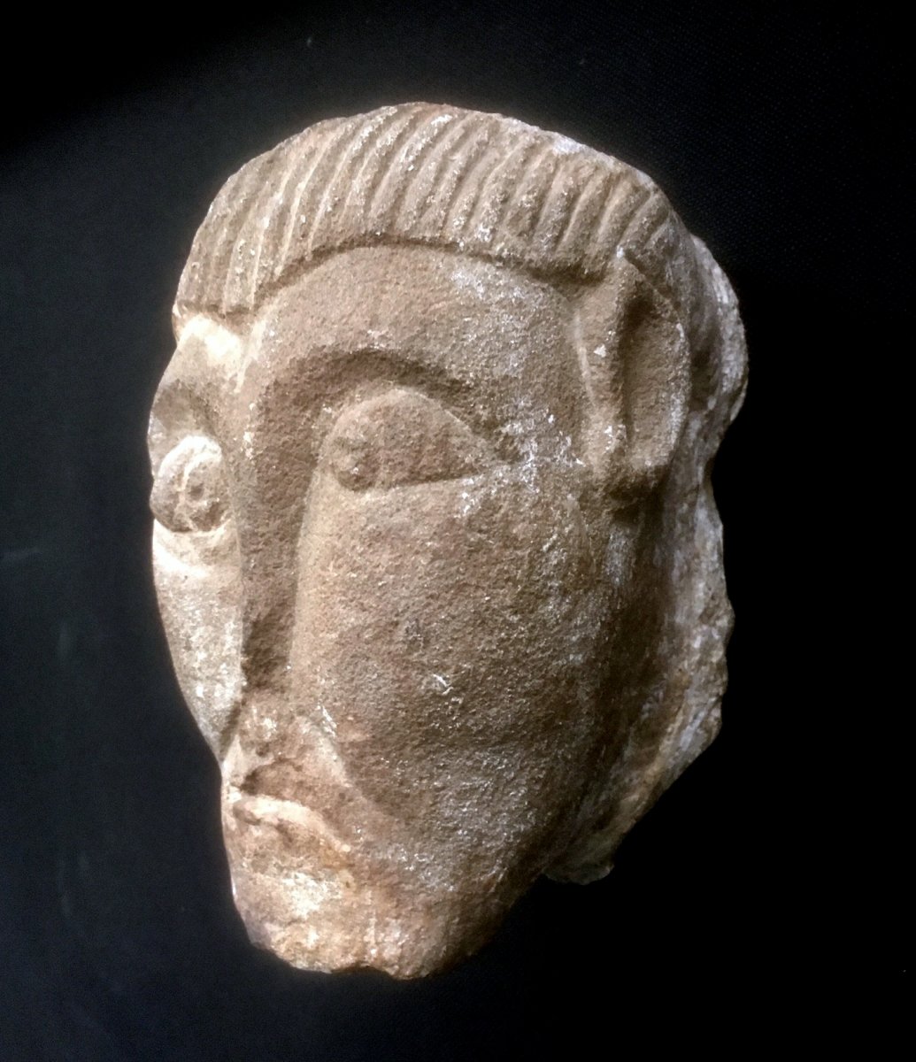 Late Gothic Carved Stone Head-photo-2