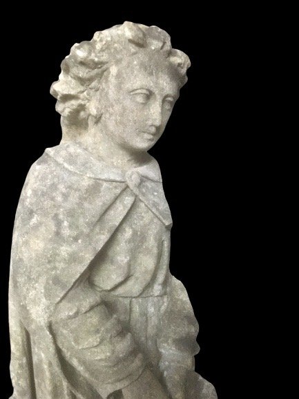 Late 15th Century, Medieval / Gothic Period, Carved Limestone Sculpture Of An Angel-photo-2