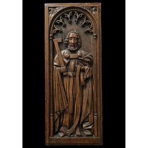 A 16th Century Monumental Wooden Panel Of The Apostle Thomas