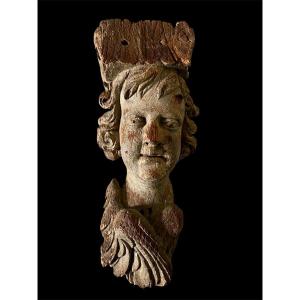 An Antique Wooden Angel Corbel, 16th Century