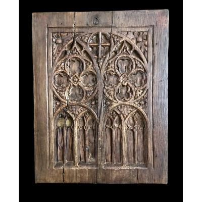 15thcentury Antique Carved Oak Gothic Tracery Panel