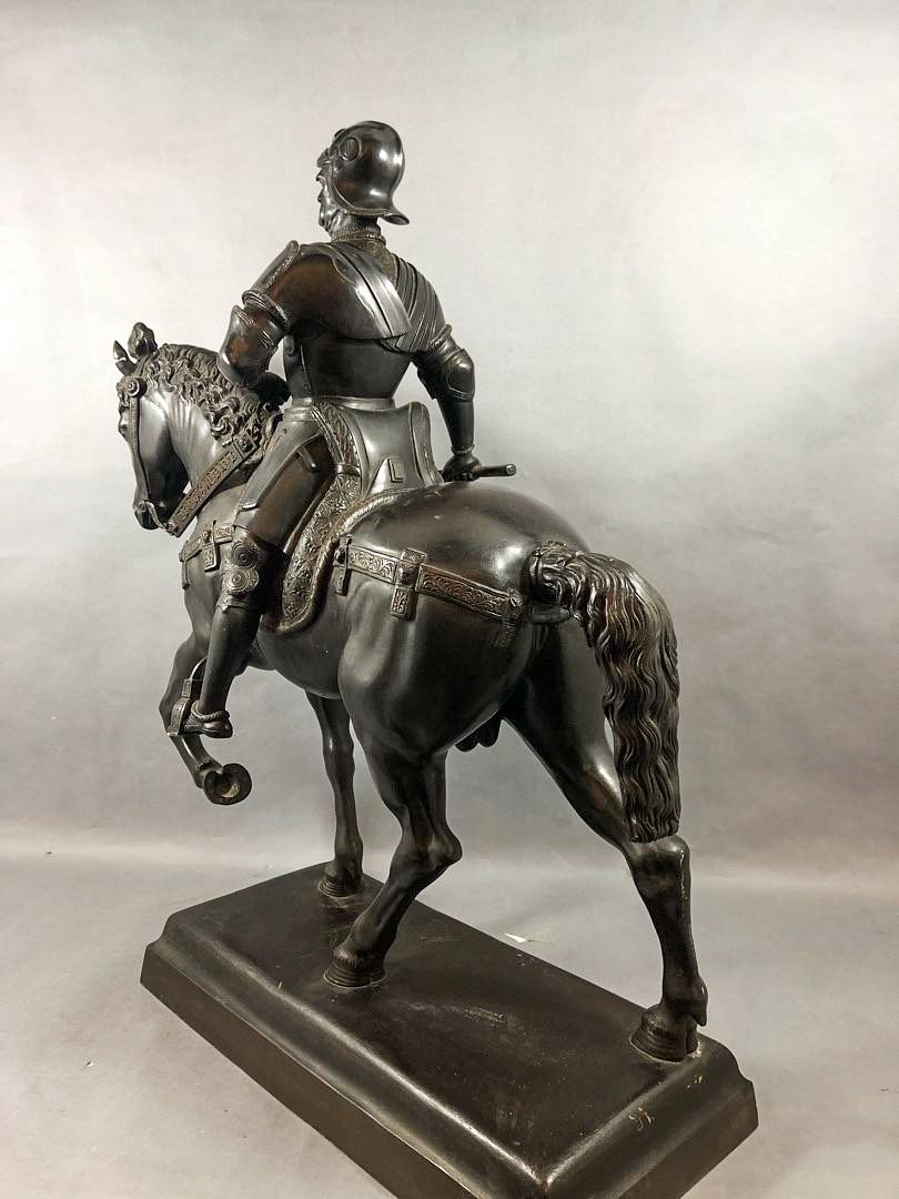 19th Century Bronze Equestrian Statue Representing Condottiere Bartolomeo Colleon-photo-1