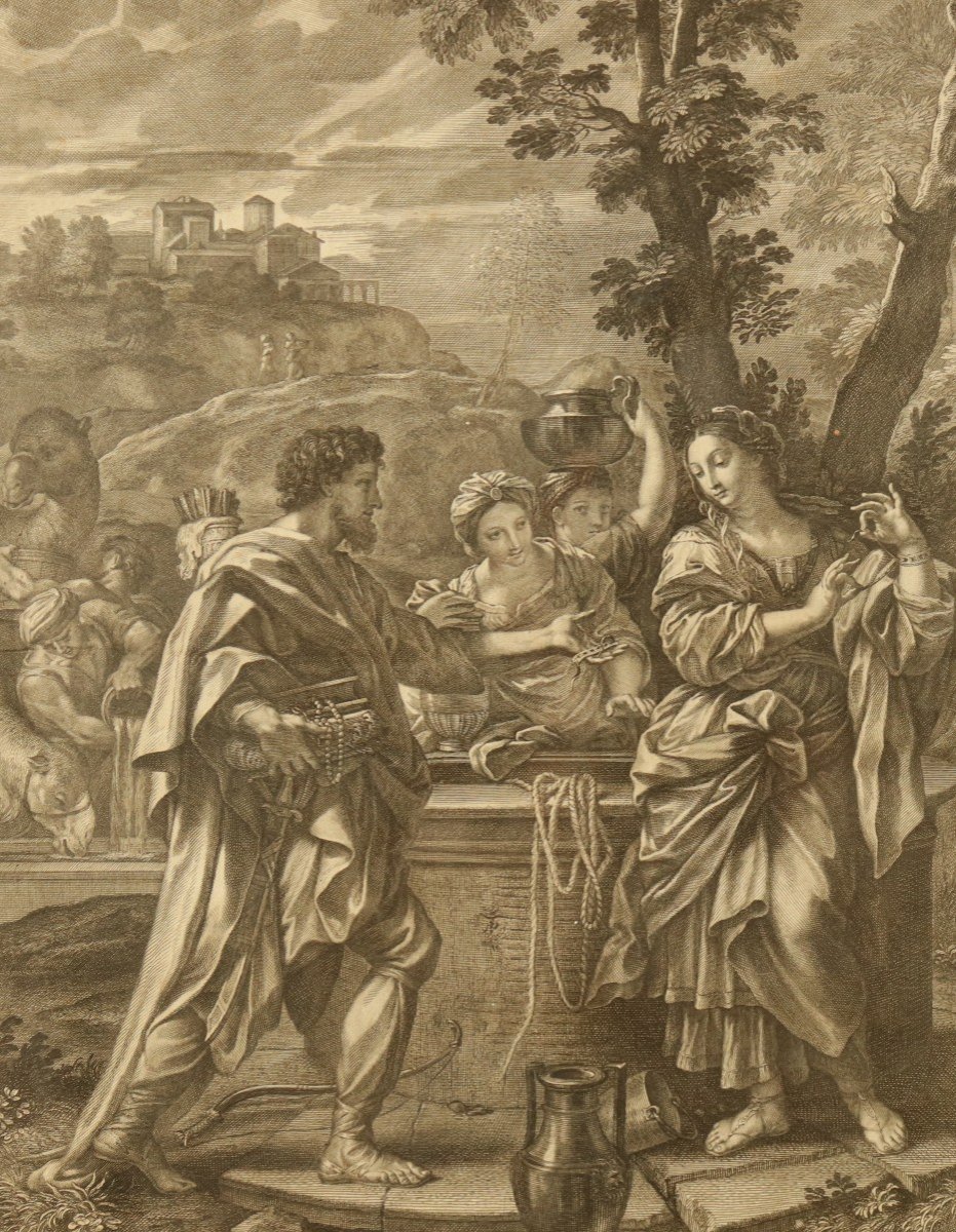 Engraving Carlo Maratta (1625-1713) Rebecca And Eliezer At The Well