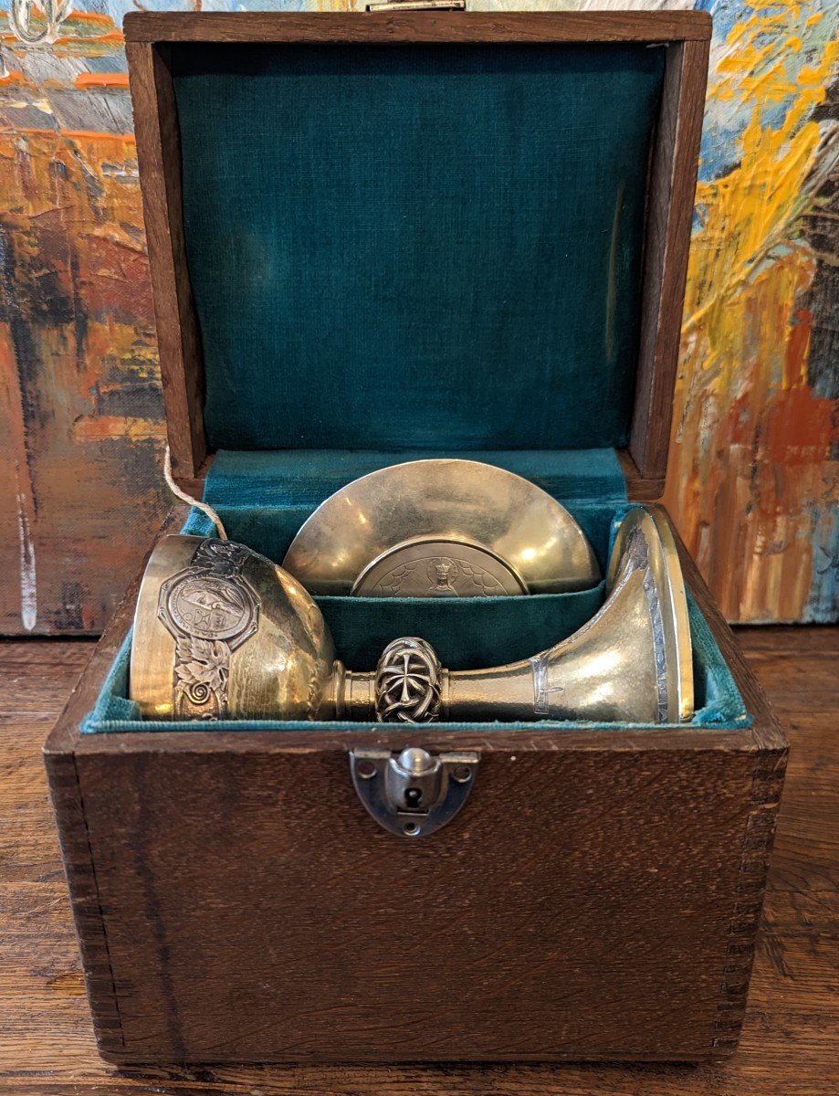 Chalice And Paten In Silver In Their Box Fra Donat Art Deco-photo-2