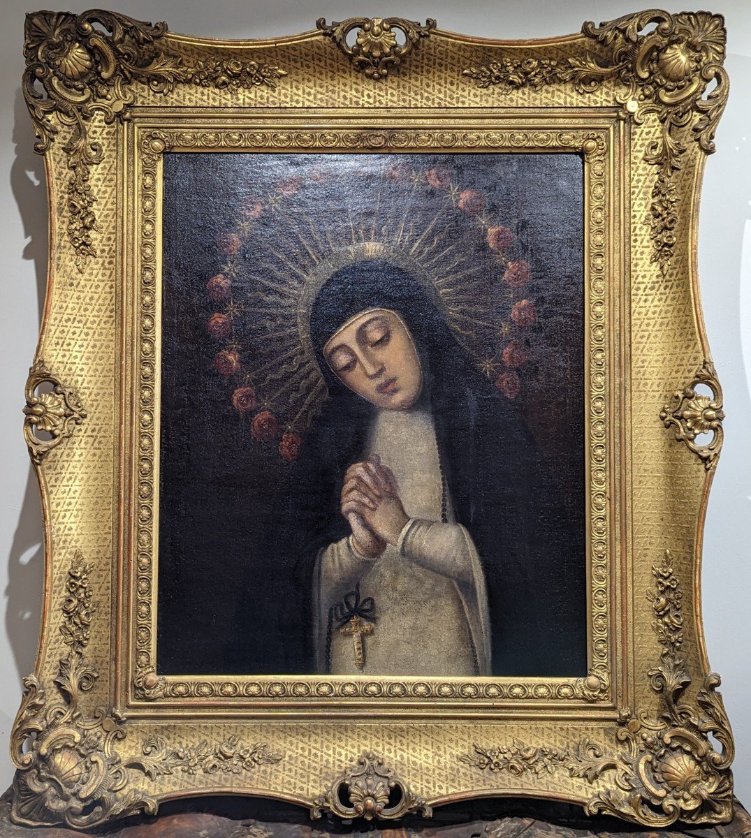 Grande Huile Sur Toile Vierge De La Paloma XVIIe Siècle Espagne Madrid