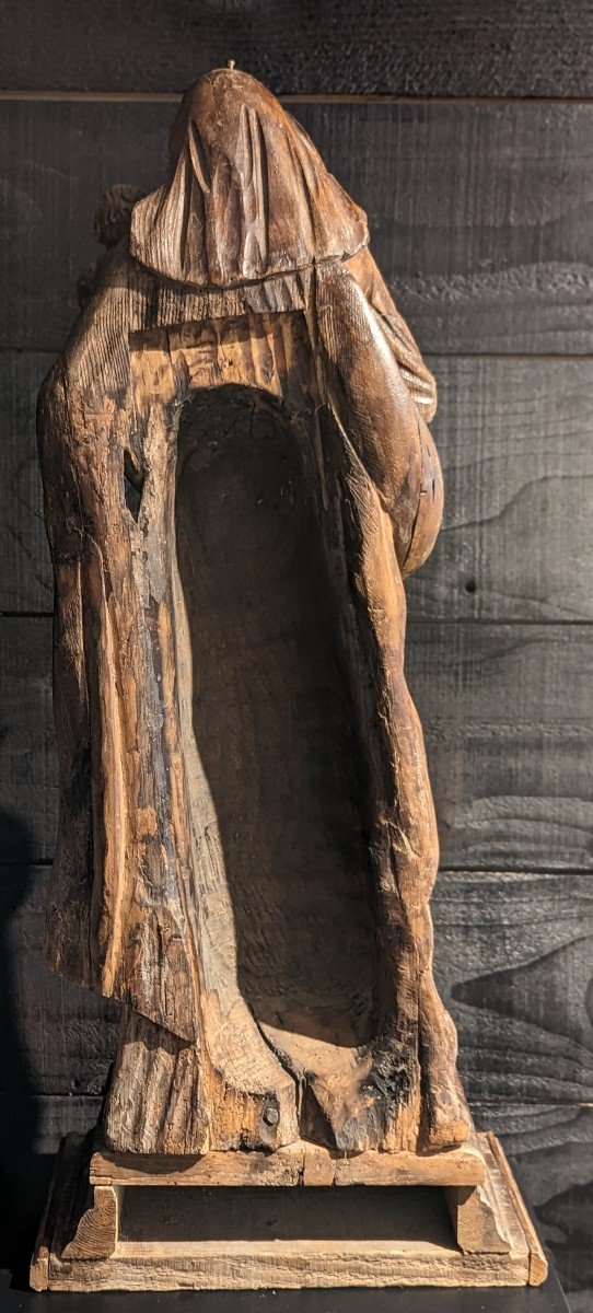 Grande Vierge à l'Enfant En Bois XVIIe Siècle 90cm -photo-5