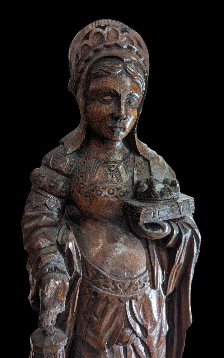 Saint Elizabeth Statue In Solid Wood 17th Century-photo-3