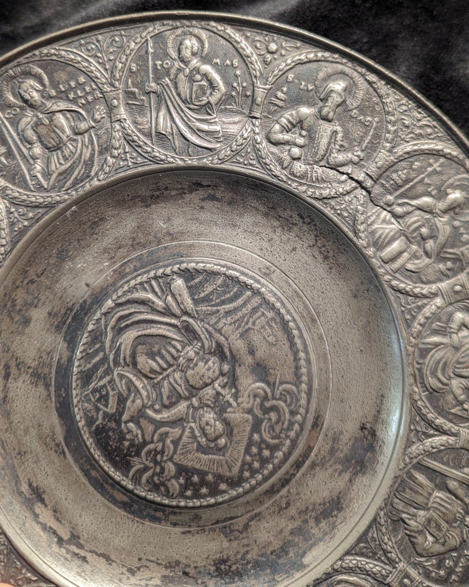 Pewter Paten Christ Pantocrator Nuremberg 17th Century-photo-6