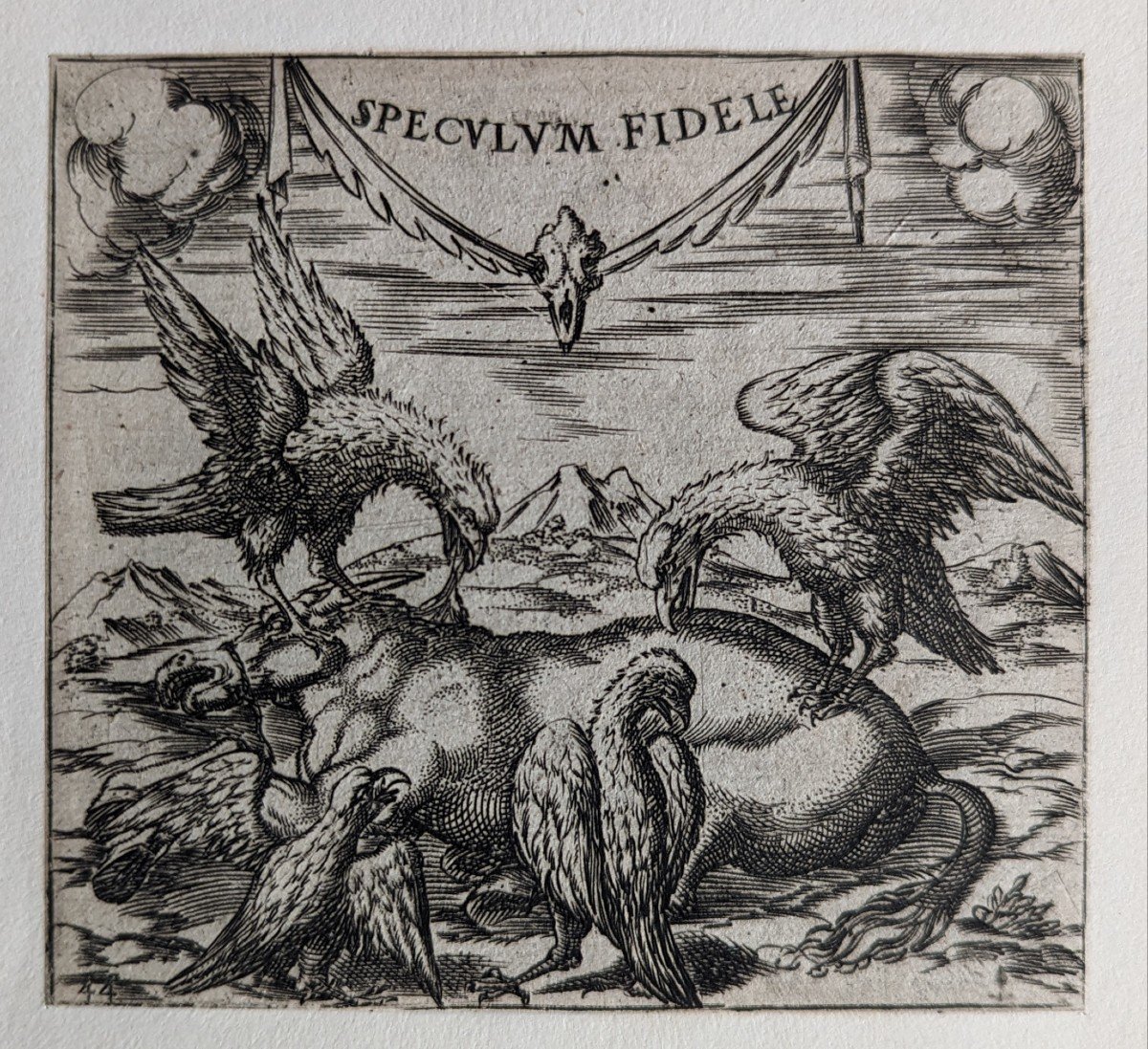 Engraving "speculum Fidele" From The Book Of Gorgette De Montenay - 1619 - By Pierre Woeiriot -photo-2