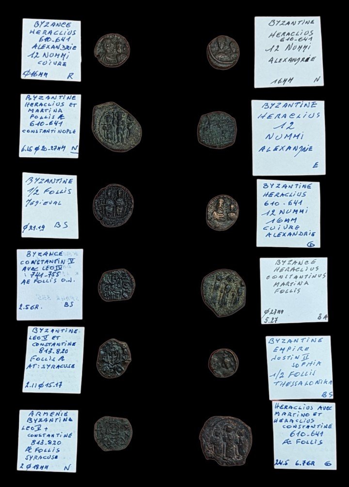 Collection Of 12 Byzantine Coins - Bronze - Middle Ages -ex Col. Sand - Numismatics-photo-4