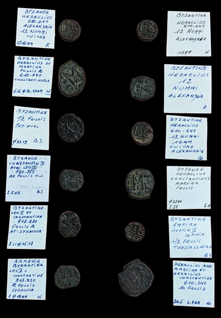 Collection Of 12 Byzantine Coins - Bronze - Middle Ages -ex Col. Sand - Numismatics