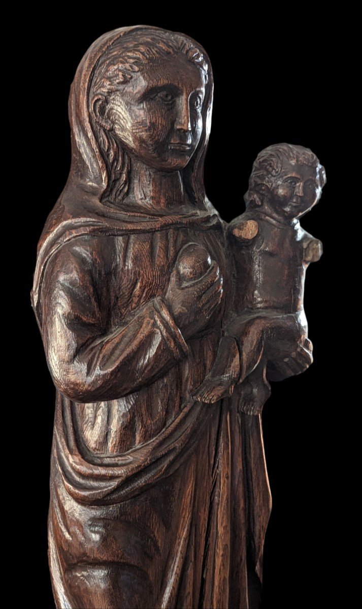 Vierge à l'Enfant - Bois Massif - Epoque XIXe Siècle - Art Sacré -photo-3
