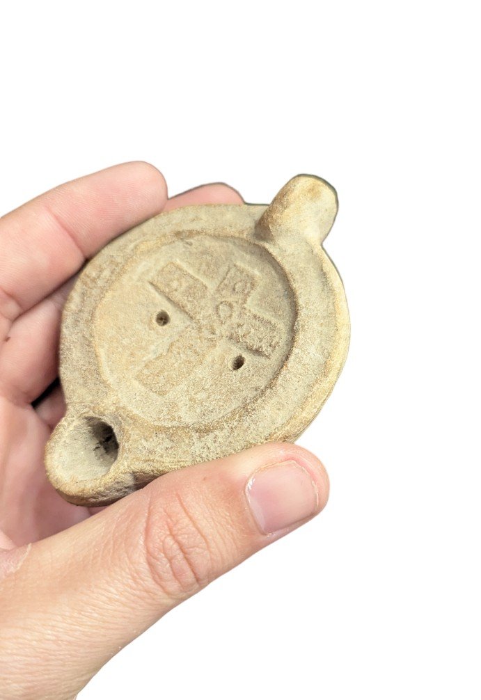 Roman Oil Lamp - Terracotta - Christian - Late Antiquity - North Africa-photo-4