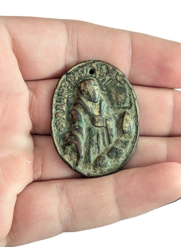 Rare Large Saint Benedict Medal In Bronze - Early 17th Century - Demon Protection