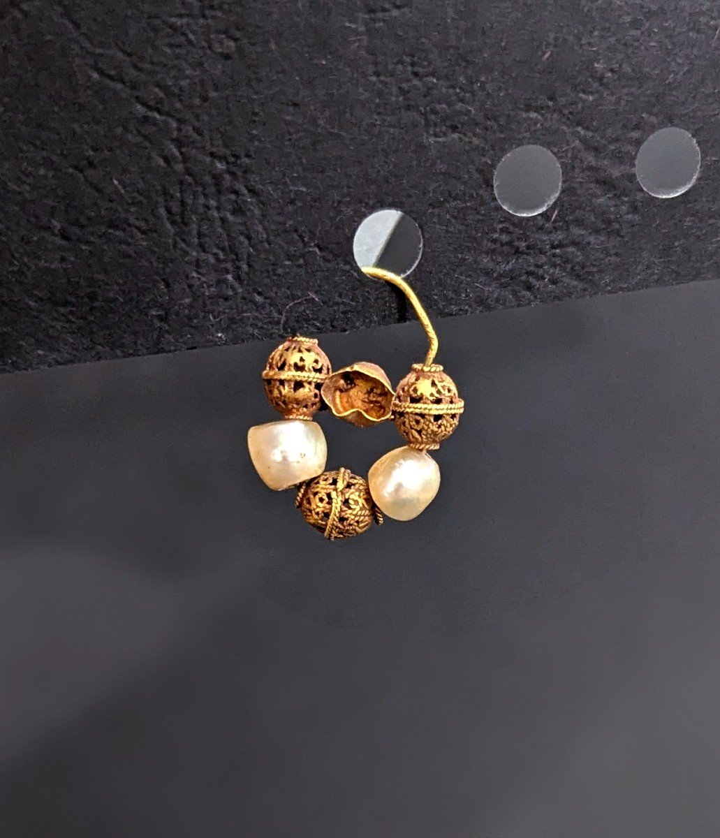 Boucle d'Oreille En Or Et Perles - Travail  Parthe - Antiquité-photo-2
