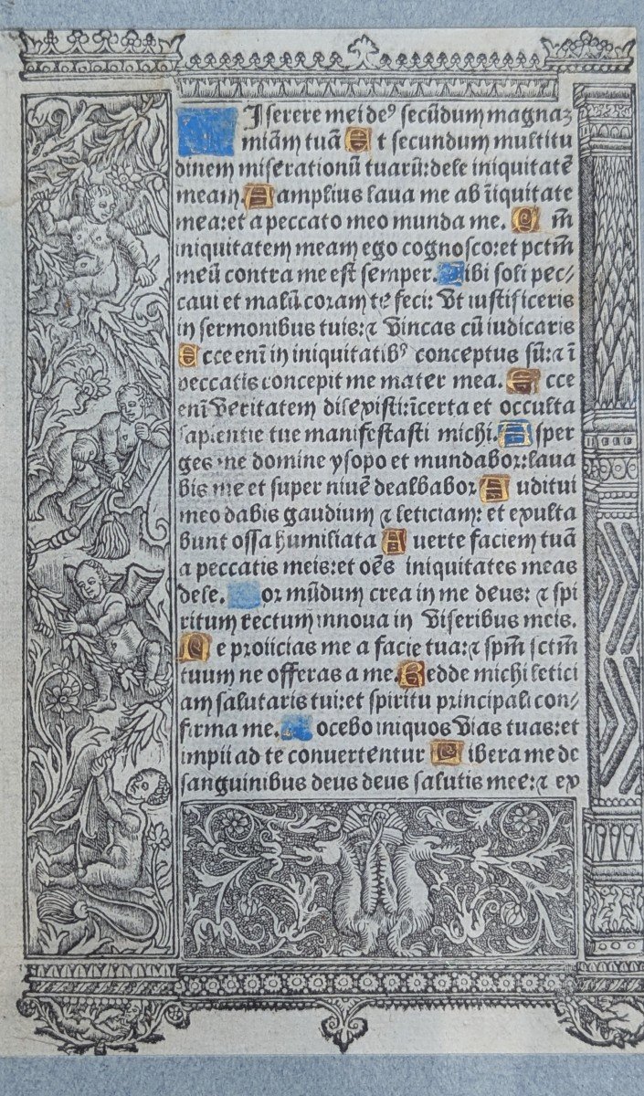 Page d&#039;Un Livre d&#039;Heures - Jean Pichore - 1509 - Bien Encadr&eacute; - Lettrines Dor&eacute;es-photo-3