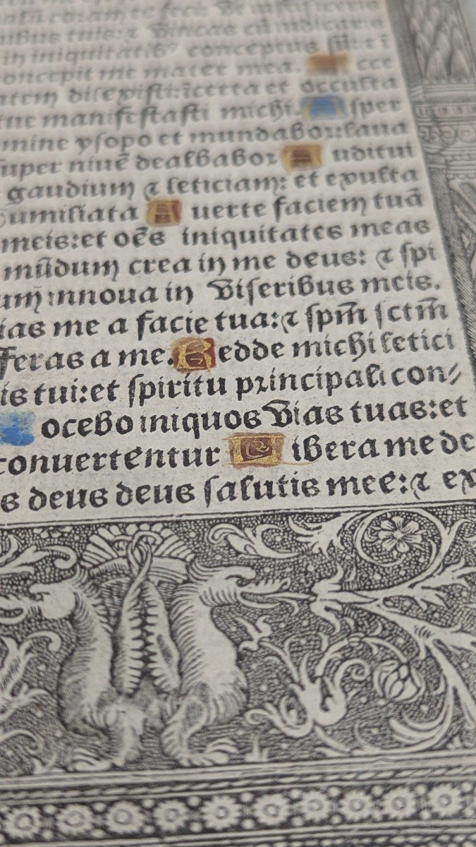 Page d&#039;Un Livre d&#039;Heures - Jean Pichore - 1509 - Bien Encadr&eacute; - Lettrines Dor&eacute;es-photo-4