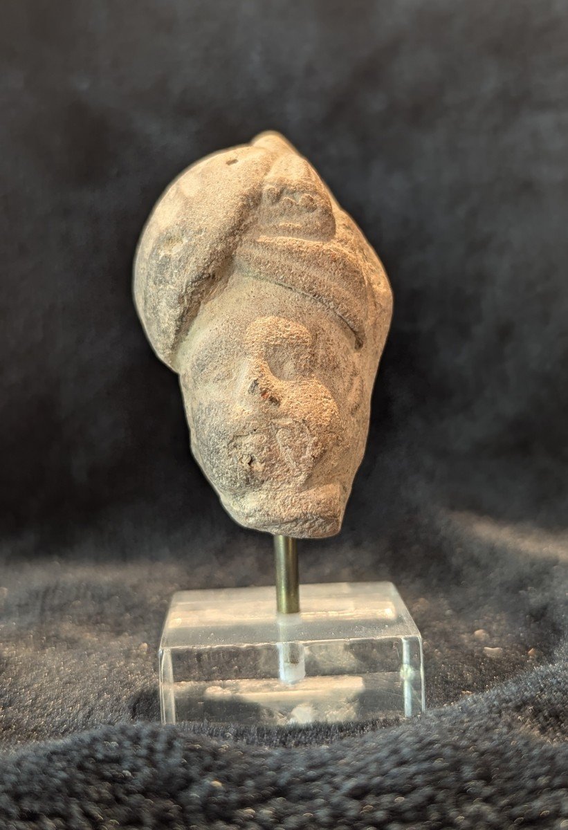 Tête Terre Cuite - Homme Au Turban - Art Du Gandhara - Archéologie 