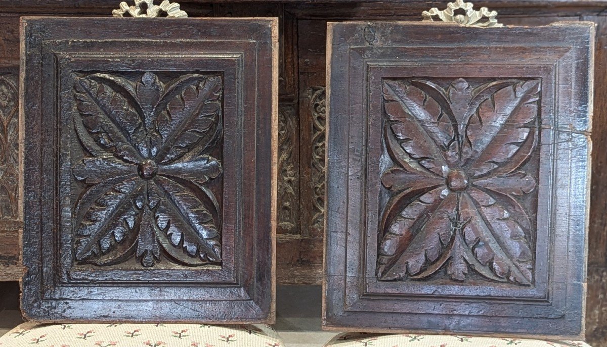 Pair Of Sculpted Panels - Flowers - 17th Century - Early Period -photo-2