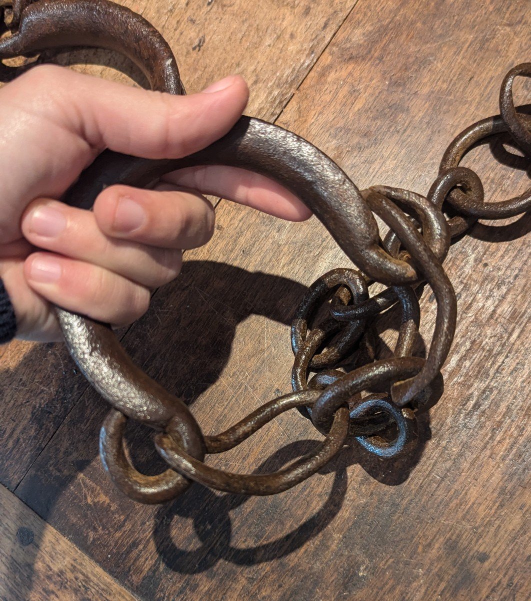 Wrought Iron Convict Shackles - Feet And Hands - Judge's Hammer - Curiosity-photo-1