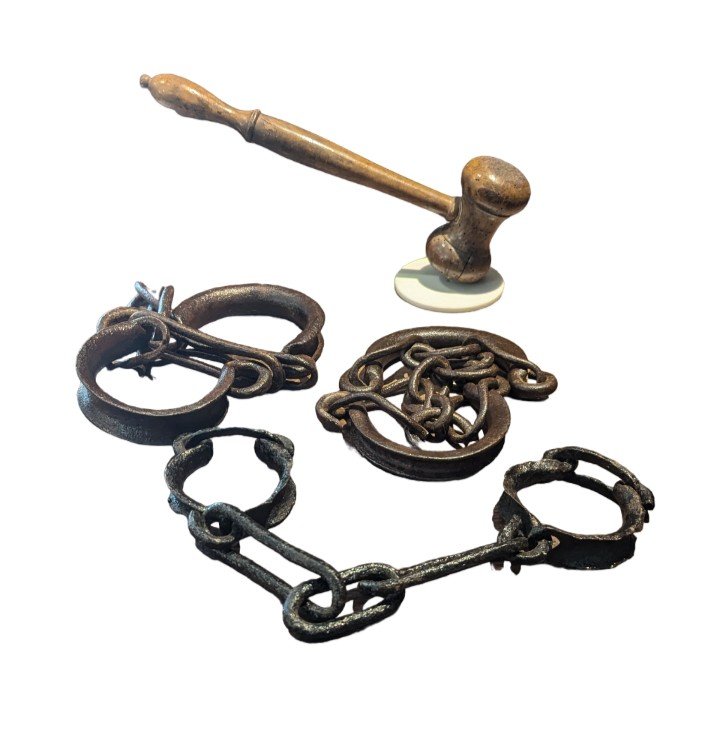 Wrought Iron Convict Shackles - Feet And Hands - Judge's Hammer - Curiosity