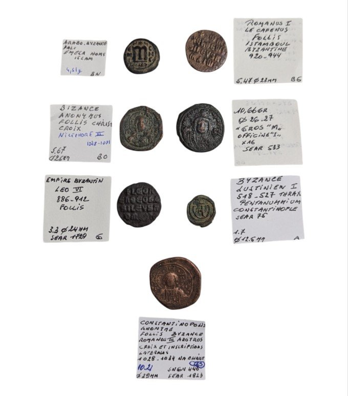 Collection De 7 Monnaies Byzantines - Bronze - Moyen âge - Ex Col. Sable - Numismatique