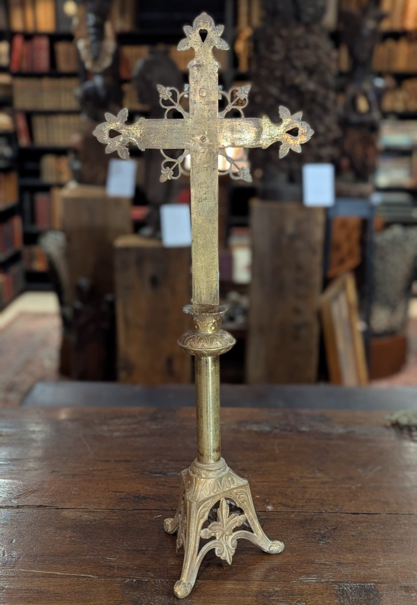 Croix d'Autel En Bronze - XIXe Siècle - 68cm-photo-3