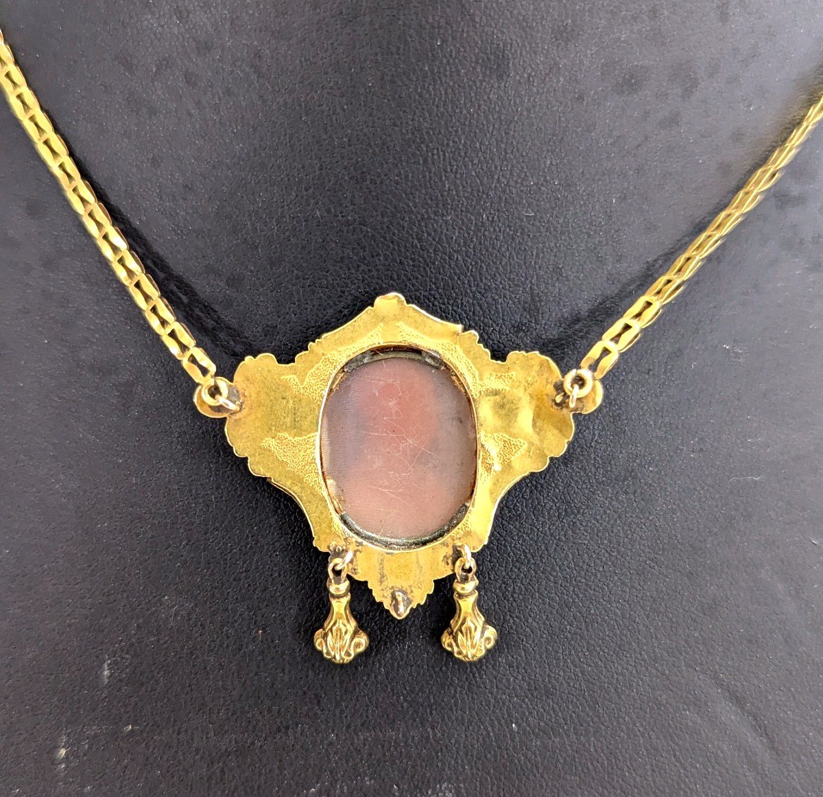 Gold & Enamel Necklace With Cameo – Napoleon III Period Work – 8g-photo-3