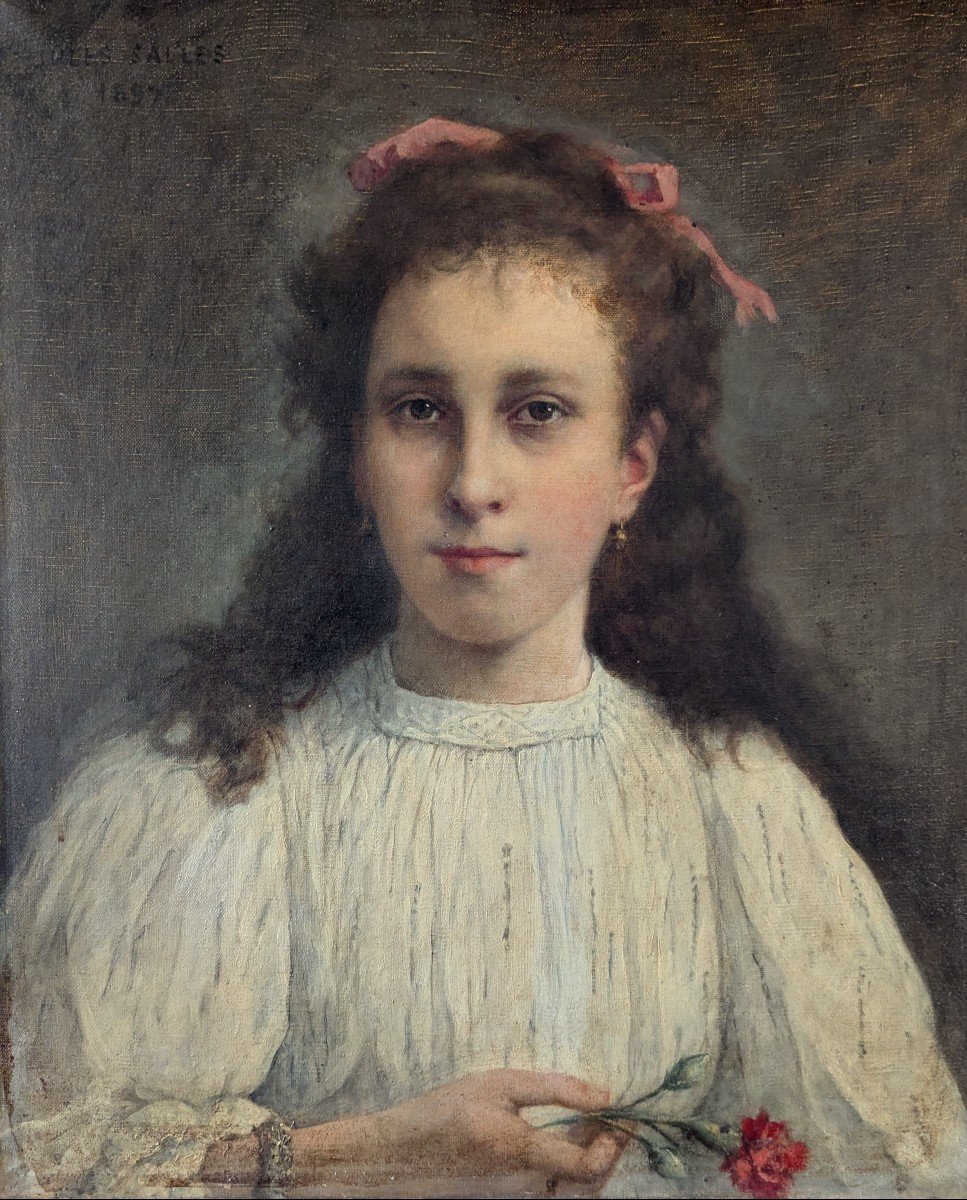 Portrait De Jeune Femme - Jules Salles (1814-1900) - Huile Sur Toile