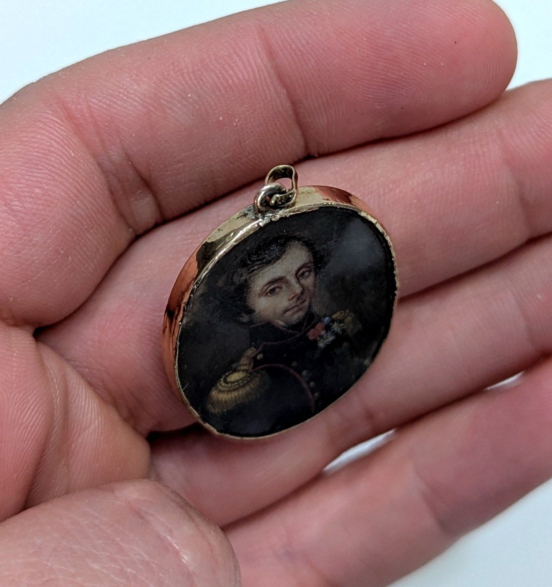 Miniature Portrait Of A Military Man & Hair On The Back - Gold Mount - Restoration Period -photo-3