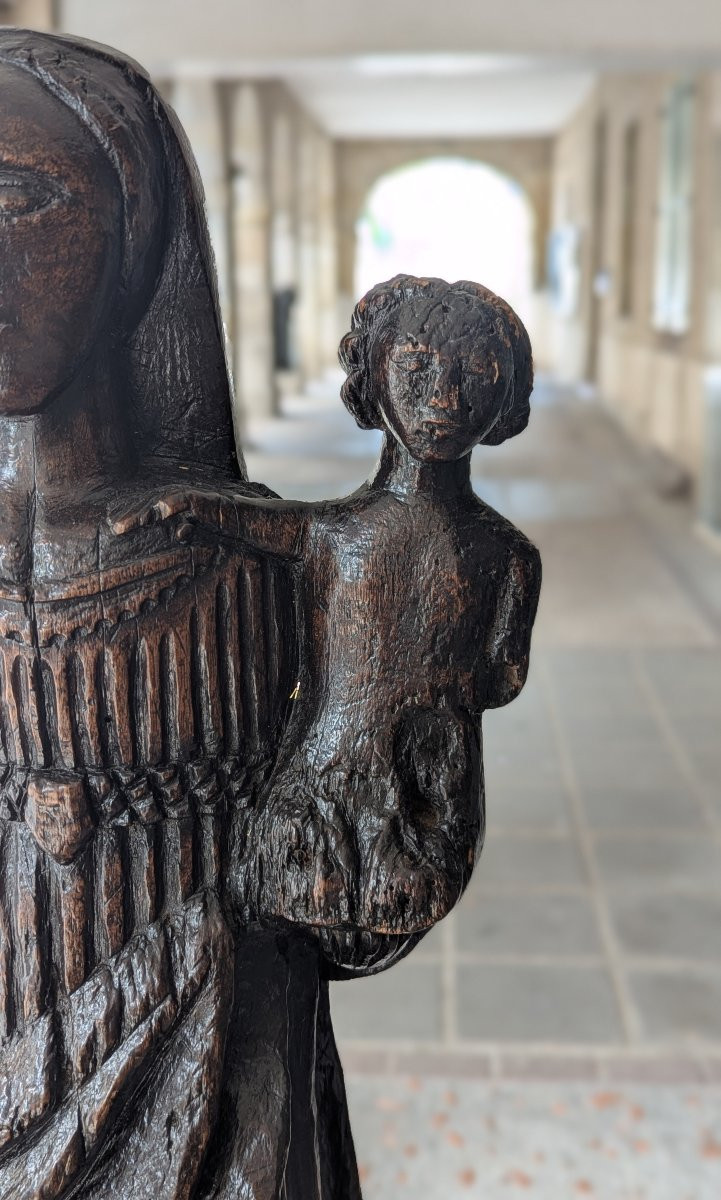Virgin And Child Monoxyle - Gothic Period - Solid Oak - 48cm -photo-4