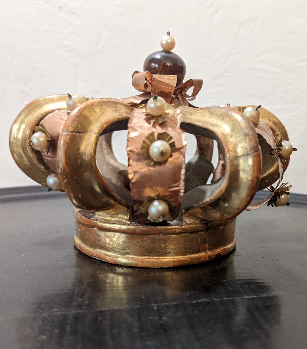 Statue Crown In Copper Wood And Pearls-photo-2