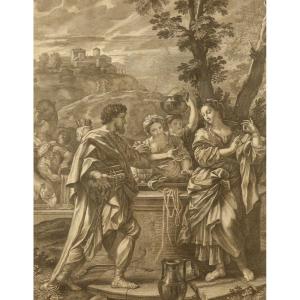 Gravure Carlo Maratta (1625-1713) Rébecca Et Eliézer Au Puits