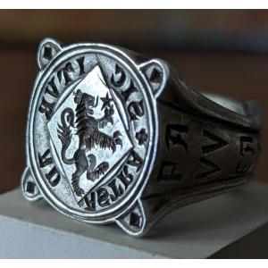 Bague En Argent Double Sceau Armoiries Inscriptions XIXe 