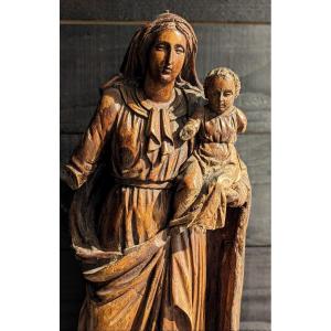 Grande Vierge à l'Enfant En Bois XVIIe Siècle 90cm 