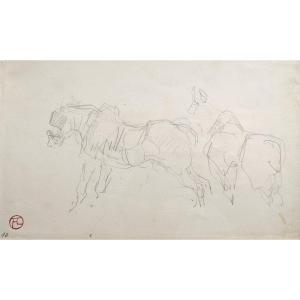 Drawing Henri De Toulouse-lautrec - Saddled Horses - 1880 - Dortu And Certificate Of Authenticity