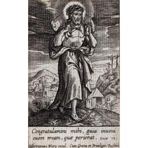 Engraving By Hieronymus Wierix "christ - Good Shepherd" Before 1619 17th Century