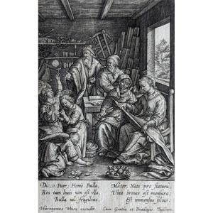 Gravure De Hieronymus Wierix "le Christ Soufflant Des Bulles De Savon" Avant 1619 XVIIe Siècle