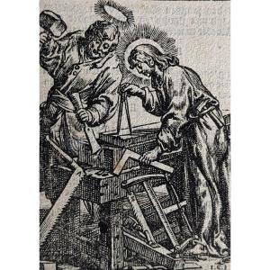 Gravure Le Christ Aide Joseph - Dessin Antoine Sallaert, Gravée Par Christoffel Jegher -1649