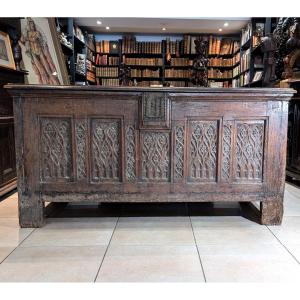 Large Gothic Chest - 15th Century - Decorated On 4 Sides - Middle Ages Furniture