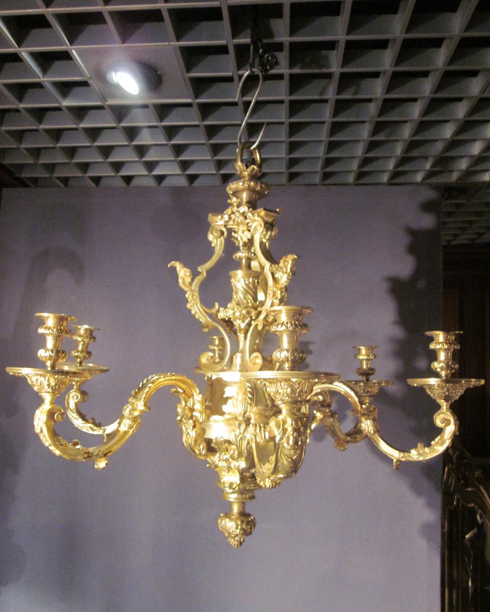 Lustre en bronze doré de style Louis XIV, XIXème siècle