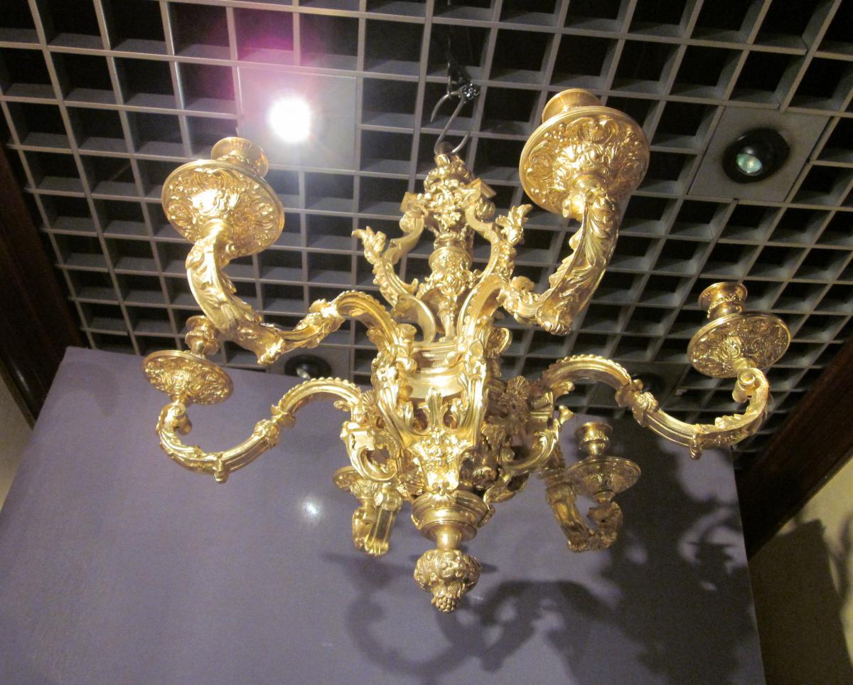 Lustre en bronze doré de style Louis XIV, XIXème siècle-photo-3