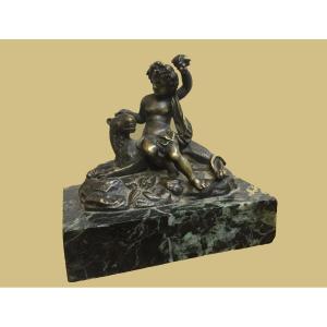 Bronze, 19e siècle : Bacchus enfant et lionne