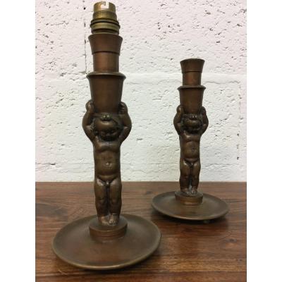 Pair Of Bronze Lamp
