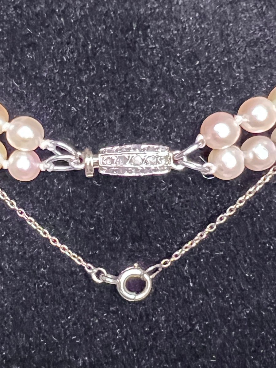 Double Row Necklace 194 Cultured Pearl Gold Clasp And Diamonds 64 Cm Art Deco-photo-4