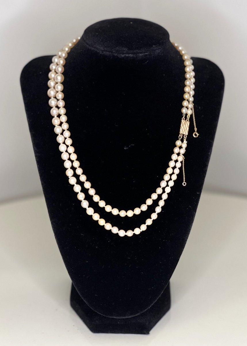 2 Row Necklace 138 Cultured Pearls 18k Gold Clasp 44 Cm-photo-2