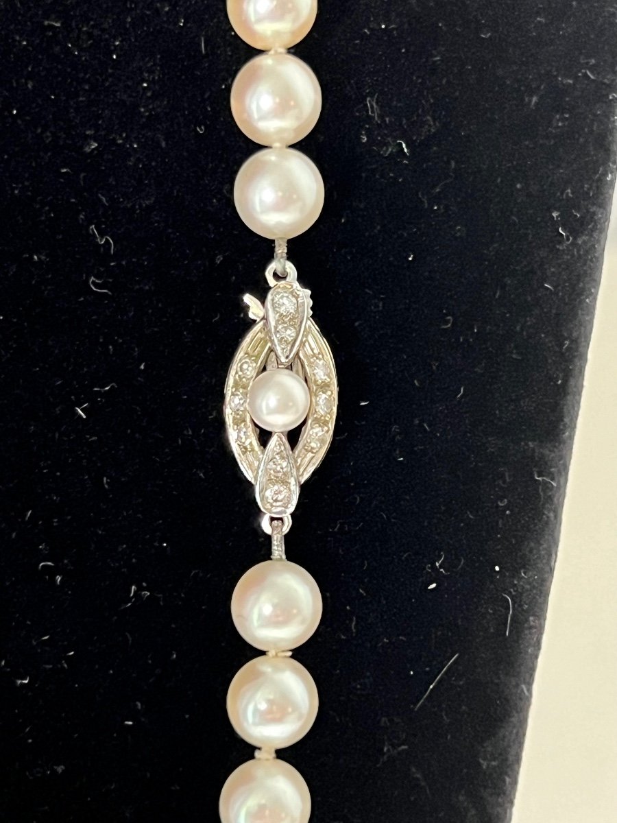 Superbe Collier Sautoir 65 Perles De Culture Fermoir Or Et Diamants 58,5 Cm-photo-3
