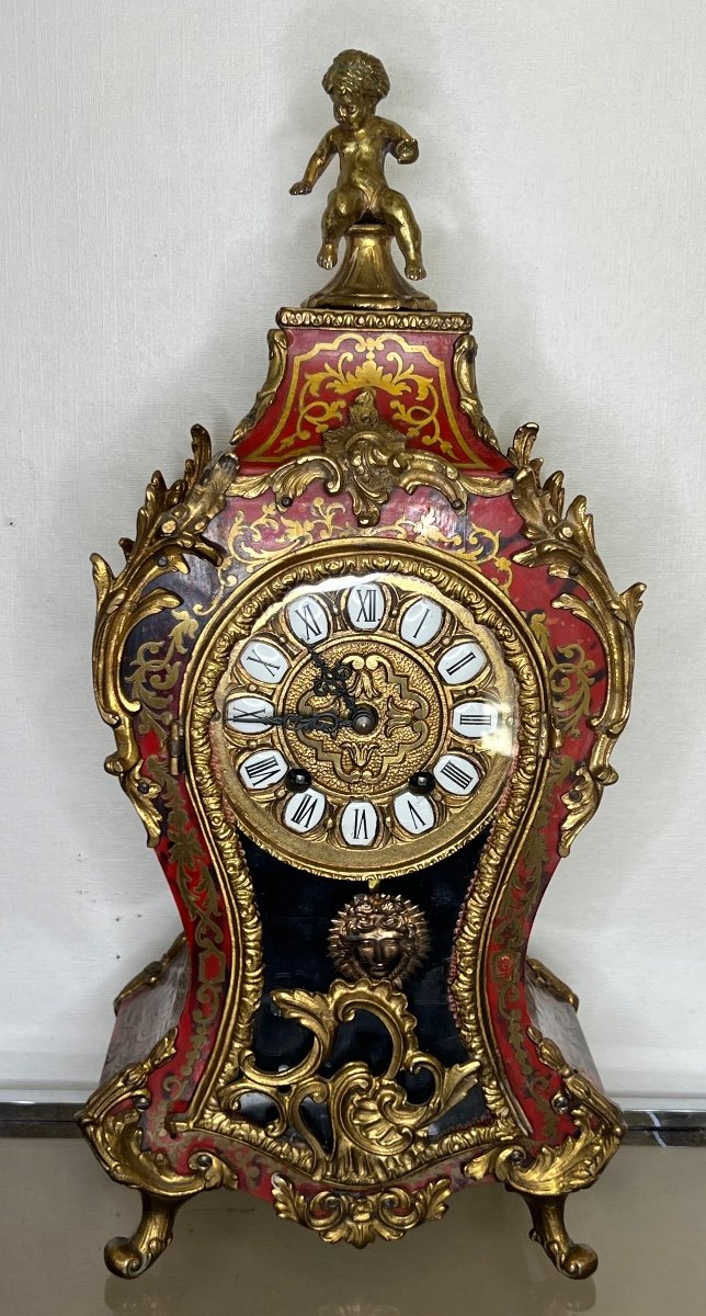 Large Boulle Cartel Louis XV Style 42 Cm Pendulum Clock Uhre